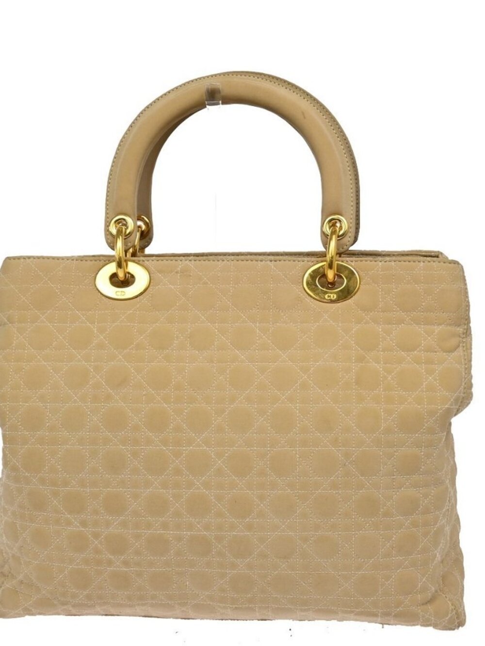 CHRISTIAN DIOR Lady Cannage Tote Hand Bag Nylon Leather Beige GHW Italy 82EF879 - Picture 3 of 16